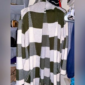 olive green striped sweater/cardigan